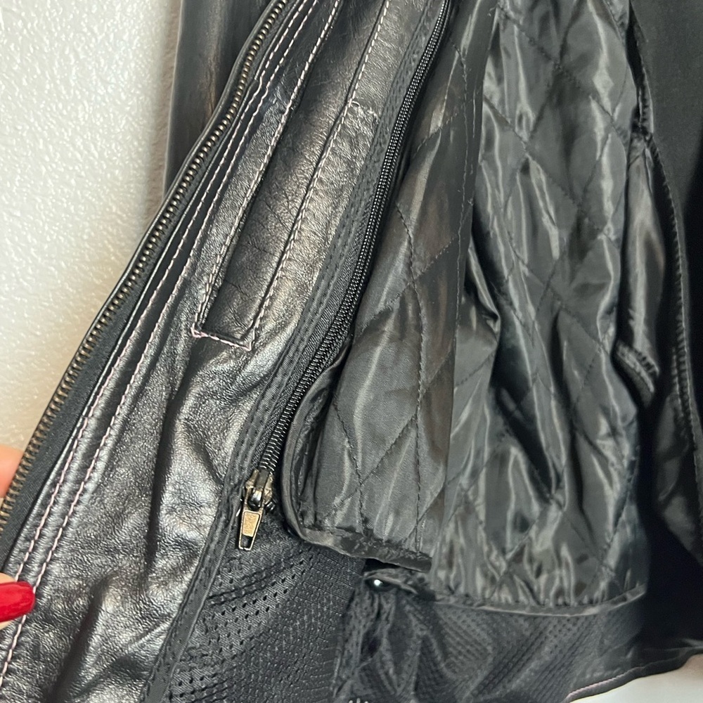 Zony Inc Leather Motorcycle Jacket Black With Pink Racing Stripes Medium - Picture 10 of 16
